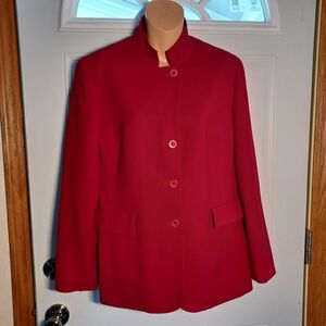 Talbots Red 4-Button Blazer Jacket Women Sz6 Wool Blend Mandarin Collar Girlboss